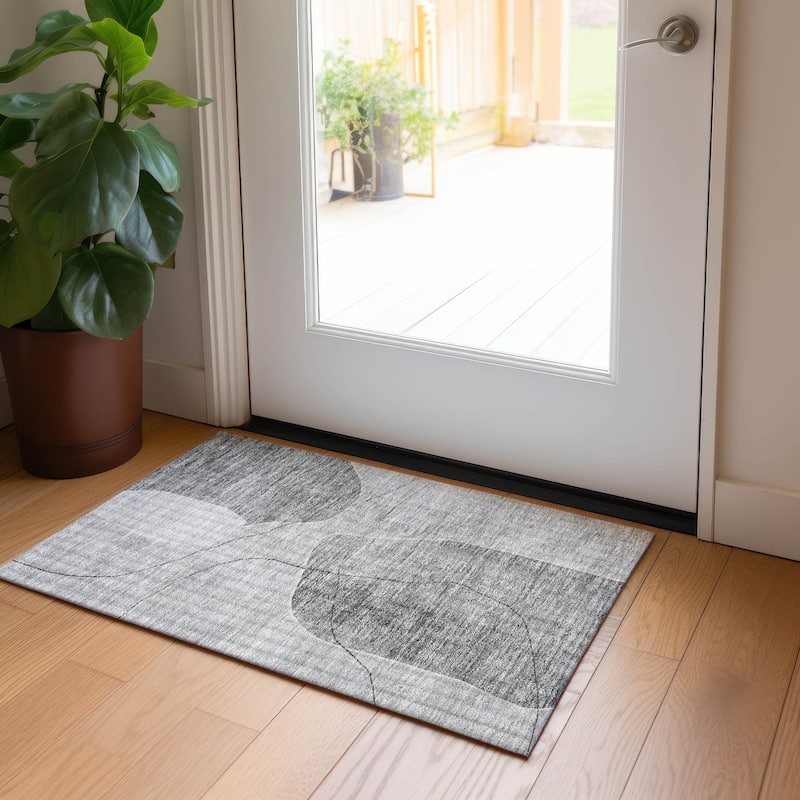Machine Washable Indoor/ Outdoor Chantille Abstract Contemporary Rug - Gray - 1'8" x 2'6"
