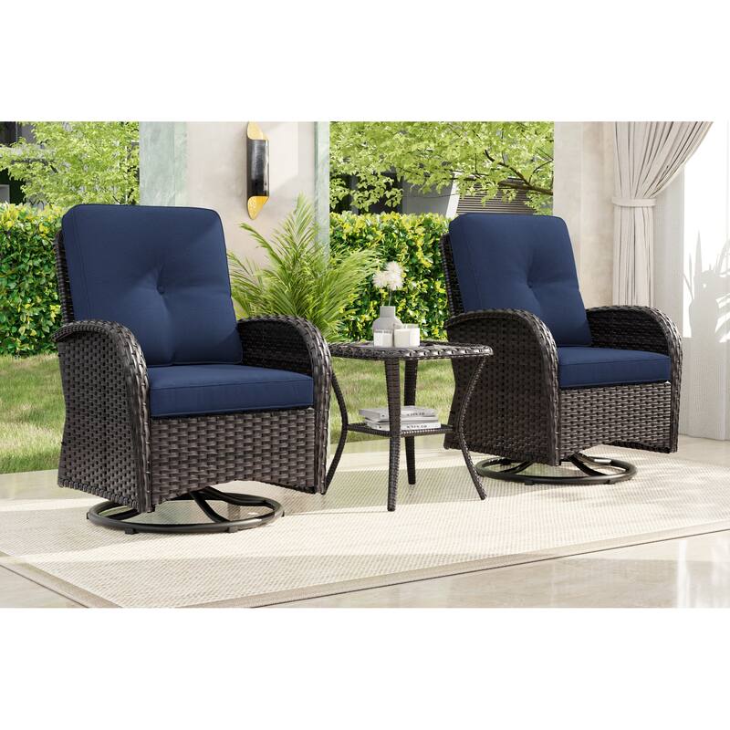 Cozywor 3-Piece Wicker Patio Swivel Outdoor Rocking Chair Conversation Set