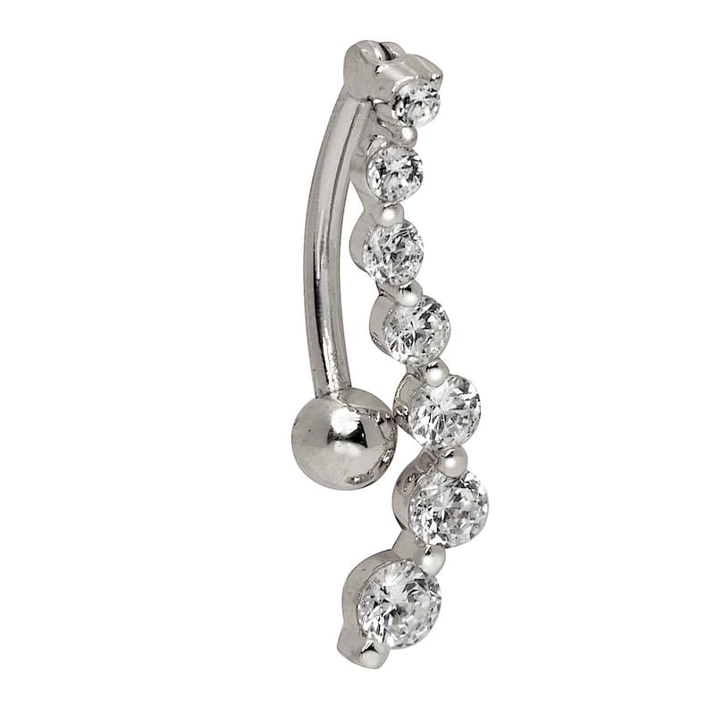 Curata Solid 14k Yellow or White Gold Journey Round Cubic Zirconia S-shape Top Mount Belly Button Ring Dangle (4mm x 24mm)