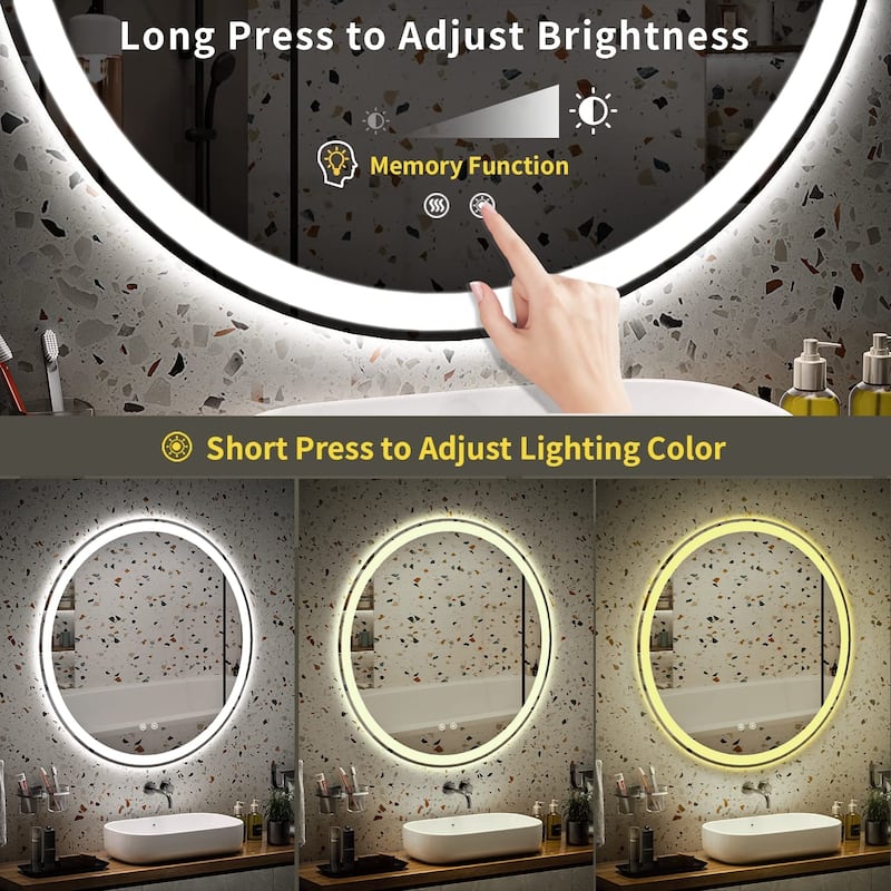 LED Lighted Dimmable Anti Fog Frameless Rounded Vanity Mirror