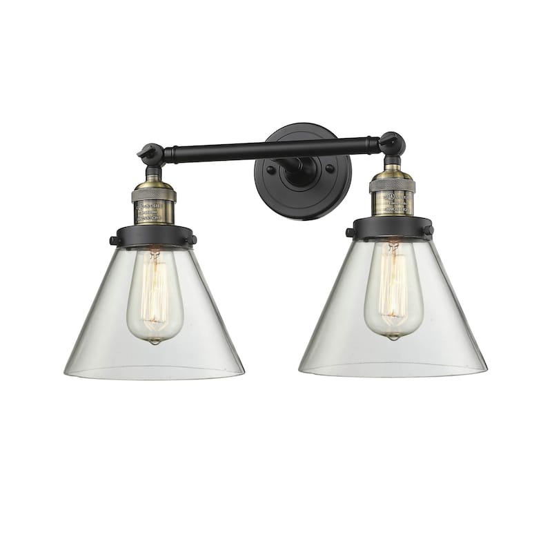 Innovations Lighting Large Cone 2 Light 18" Wide Bathroom Vanity Light - Black Antique Brass / Clear