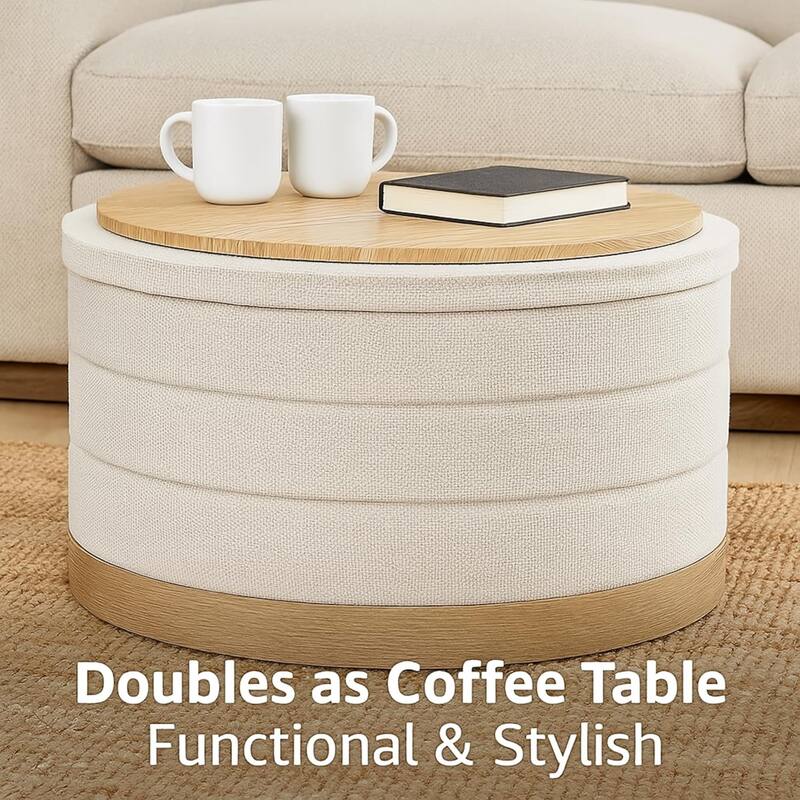 Modern Linen Storage Ottoman with Hidden Storage and Tray Top