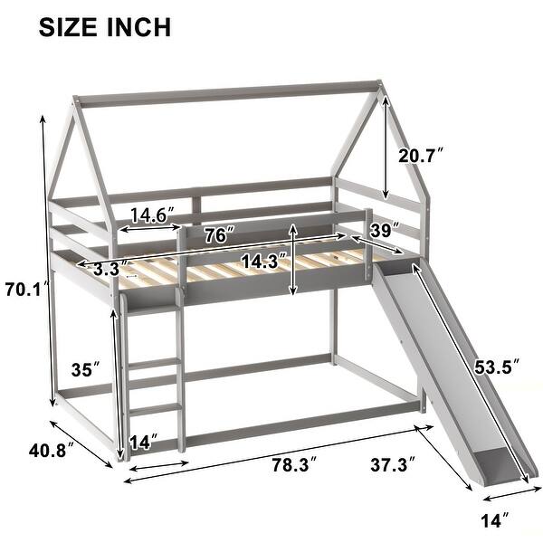 White Twin Size Bunk Bed Wood House Bed with Convertible Slide and ...