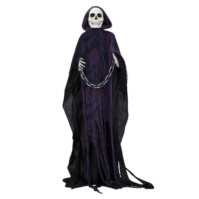 6ft Halloween Decorations Outdoor Life Size Animatronics Grim Reaper with Chain Sound-Actived Party Decor with Creepy Sound