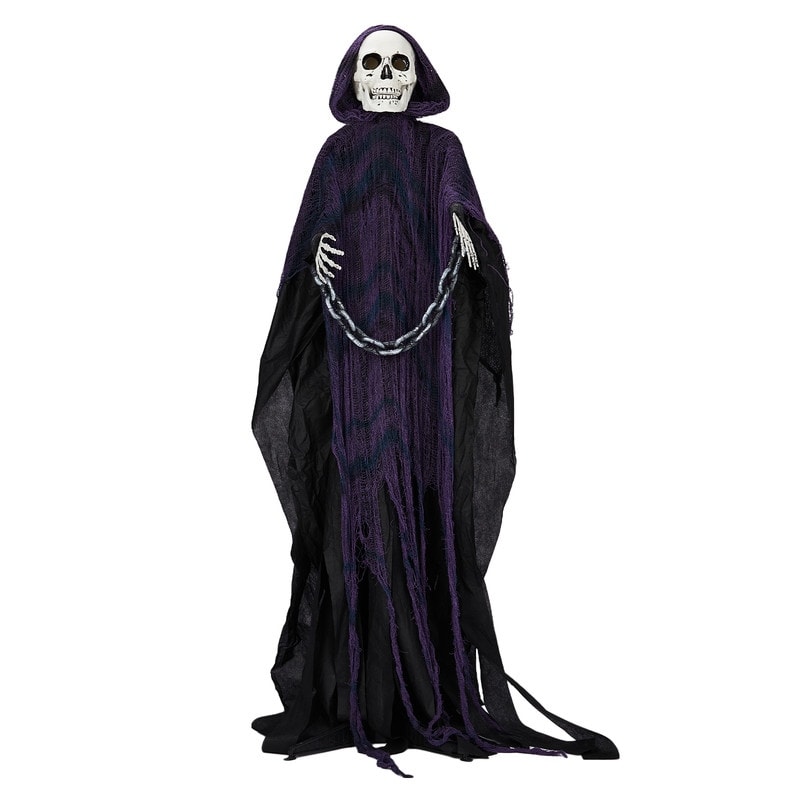 6ft Halloween Decorations Outdoor Life Size Animatronics Grim Reaper with Chain Sound-Actived Party Decor with Creepy Sound