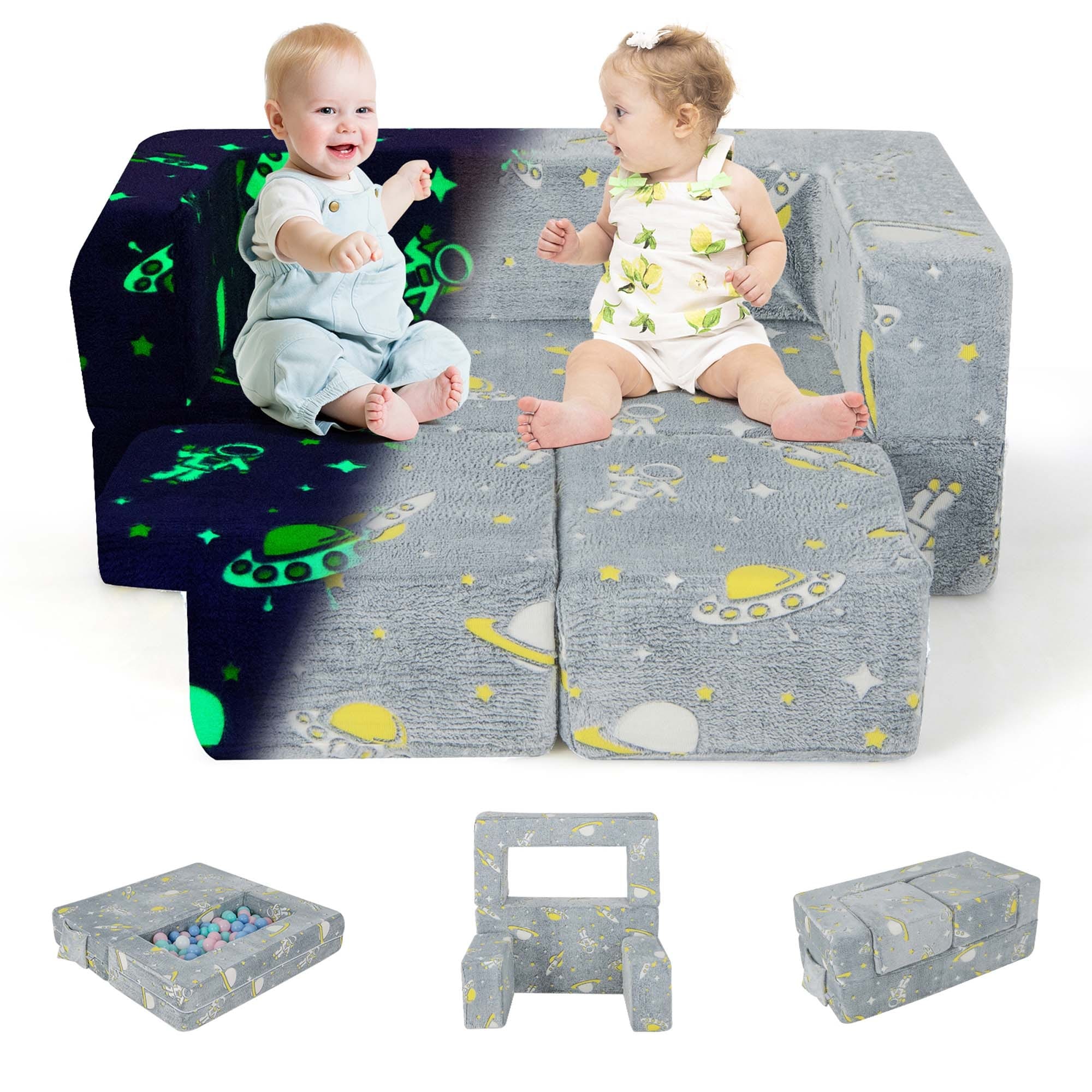 Costway Kids Couch Toddler Convertible Glow Play Sofa with Ottomans - See Details