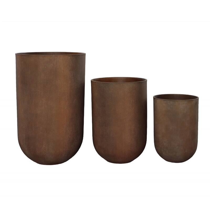 Eden Lightweight Concrete Resin Pot Planter, Brown (Set of 3)