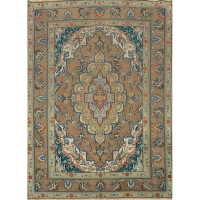 Traditional Brown Tabriz Persian Vintage Rug Handmade Wool Carpet - 4'7" x 6'5"