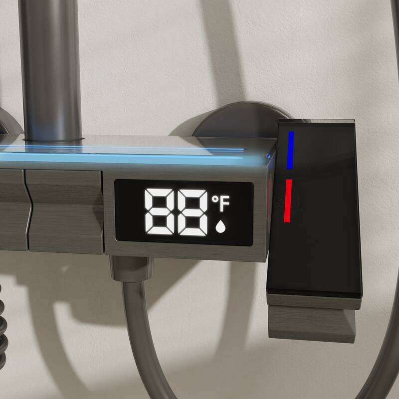 Shower System with LED Temperature Display, 4 Function Shower Panel Waterfall Tub Spout,Shower Faucet Set