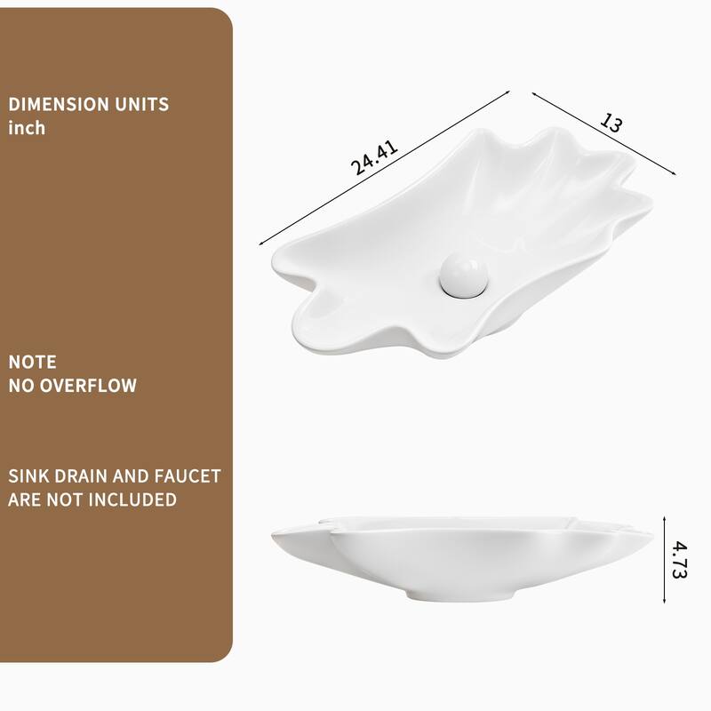 GDFStudio - Sebastian Artistic Shell-Shaped Vessel Bathroom Sink with Elegant Above-Counter Ceramic Basin Design