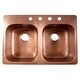 preview thumbnail 3 of 6, Santi Copper 33" Double Bowl Drop-In Kitchen Sink with 4 Holes - Right