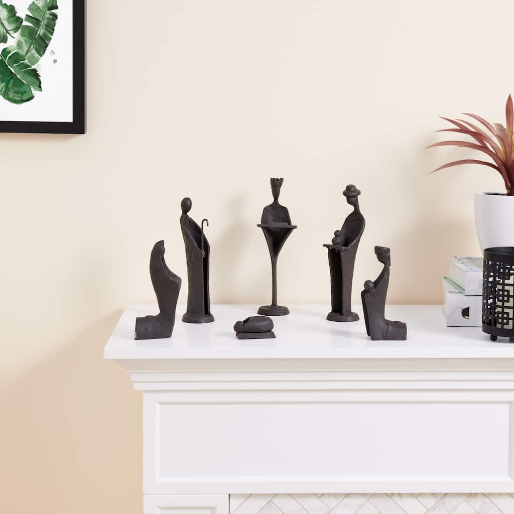 Cast Iron Sculpture Christmas Nativity Set - 9" - Set of 6