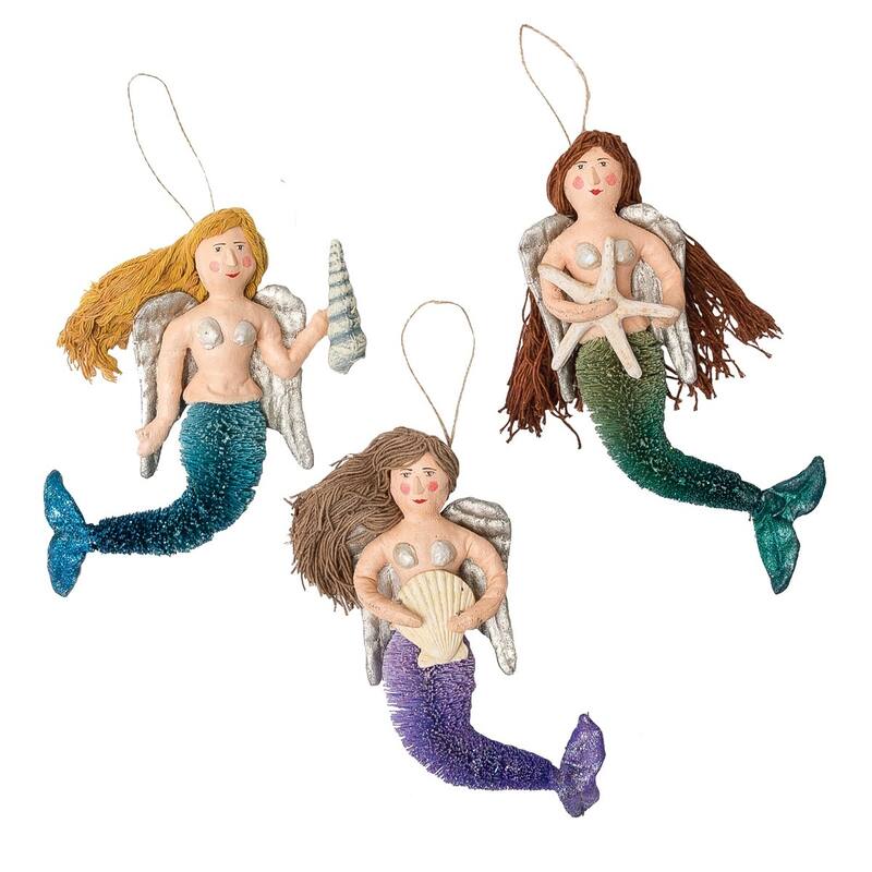 Magical Mermaid Christmas Xmas Ornament Set of 3 - Cream - Set of 3