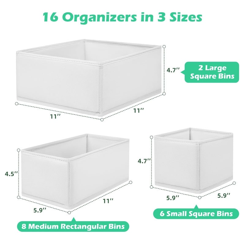 16-Pack Fabric Drawer Organizers - 3 Sizes for Clothes & Underwear