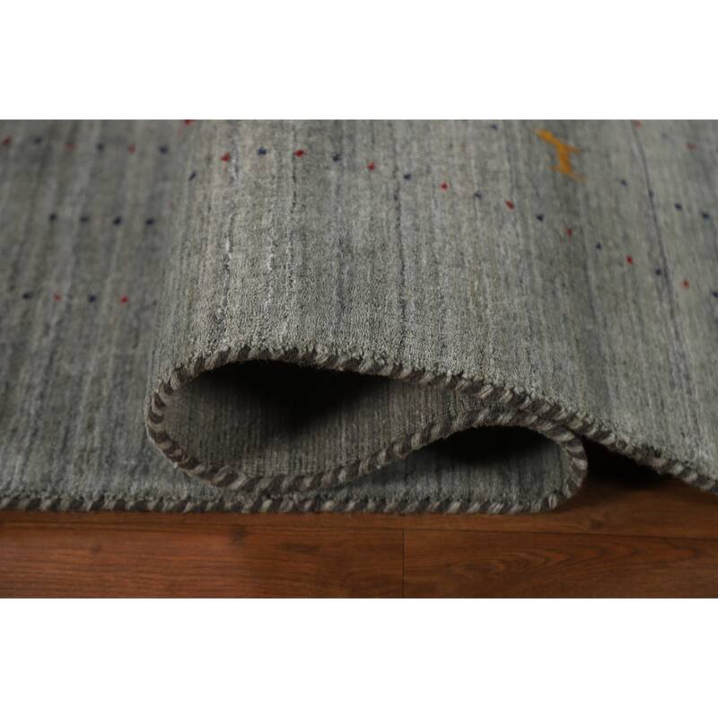 Grey Tribal Gabbeh Area Rug Hand-Knotted Wool Carpet - 8'2"x 9'9"