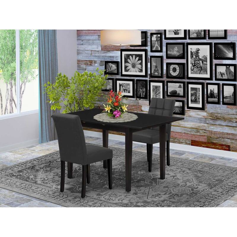3-Piece Black Finish Rectangular Solid Wood Top Dining Table Set