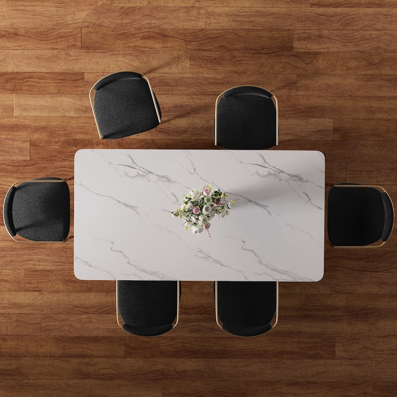 Morden Fort 7-Piece Dining Set with Rectangular Table and 6 Boucle Arm Chairs