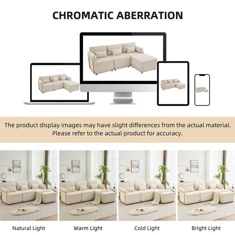 XINMICS Modular Sectional Sofa L Shaped Couch, 3 Seat Sofa Set with Ottoman, Chenille Fabric