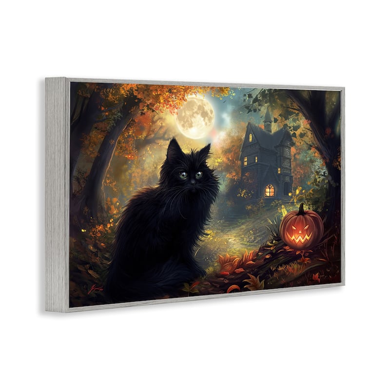 Stupell Black Cat & Haunted Mansion Framed Giclee Art Design By Wumples