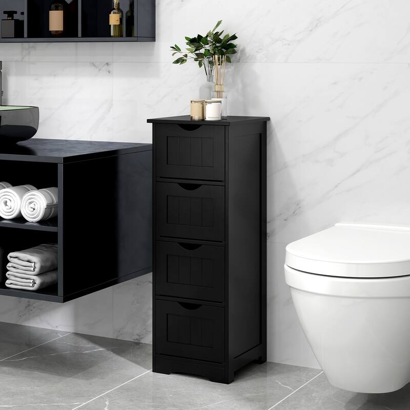 Gymax Bathroom Floor Cabinet Free Standing Storage Side Organizer W/4
