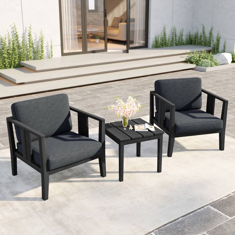 Uixe 3-piece Teak Solid Wood Outdoor Arm Chairs with Side Table Set