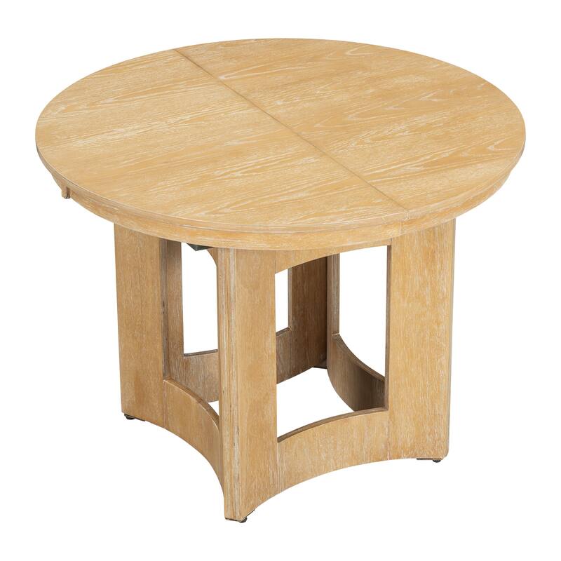 Extendable Round Dining Table Set for 4, 5-Piece Kitchen Table Set with 4 Upholstered Chairs and 16inch Removable Leaf