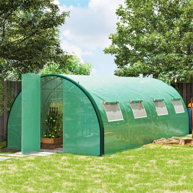 Large Green Poly Tunnel Greenhouse with Galvanized Steel Frame and UV Weather Protection Ventilation