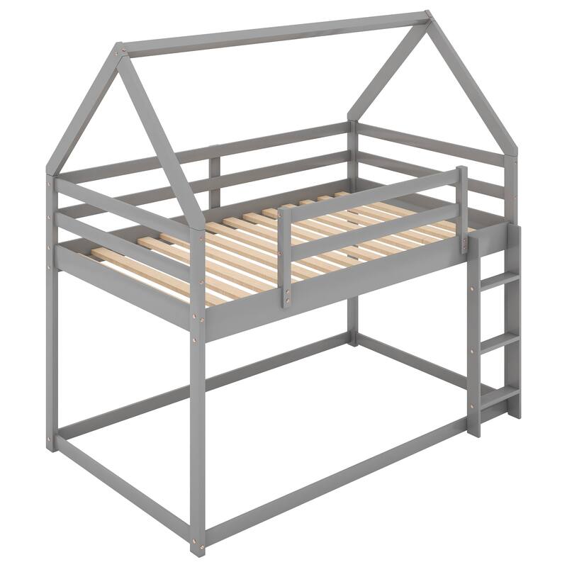 Twin Pine Low Bunk Bed with House Frame and Ladder