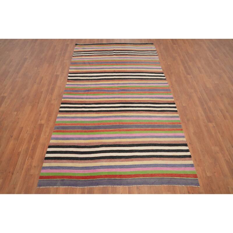 Hand Woven Oriental 100% Wool Carpet Southwestern Geometric Multi-Colored Kilim Area Rug - 9' 3'' X 5' 2''