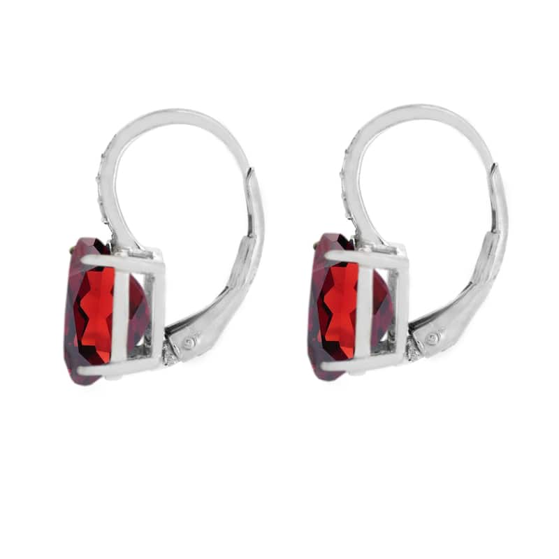 925 Sterling Silver Red Garnet and Diamond Earrings