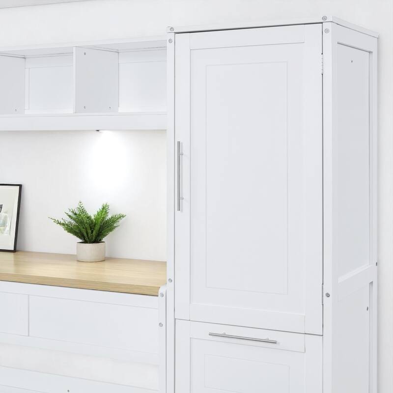 Queen Size Murphy Wall Bed with Closet, Drawers and Shelf Storage, Foldable Cabinet Bed with Custom Layout