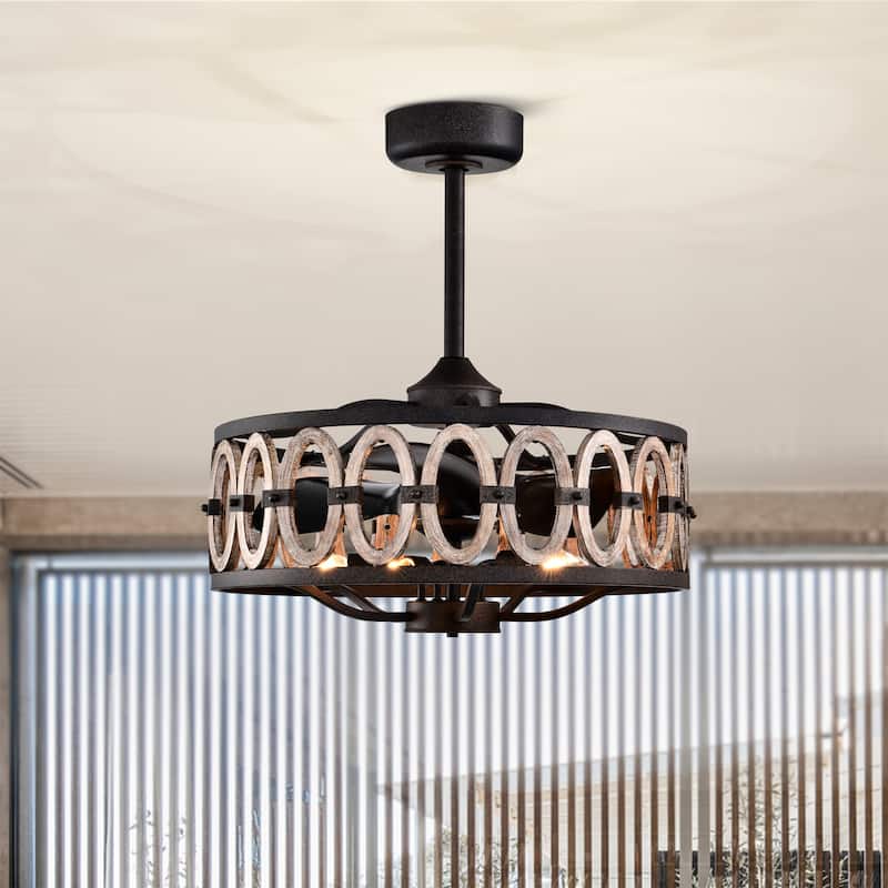 Dalina 24 Inch Oil Rubbed Matte finish 5 Light, 3 Blade Driftwood Ceiling Fandelier with Remote
