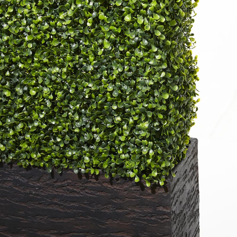 Faux Foliage Boxwood Hedge Tall Topiary with Realistic Leaves and Black or White Planter Box - Green - Roche River Decor