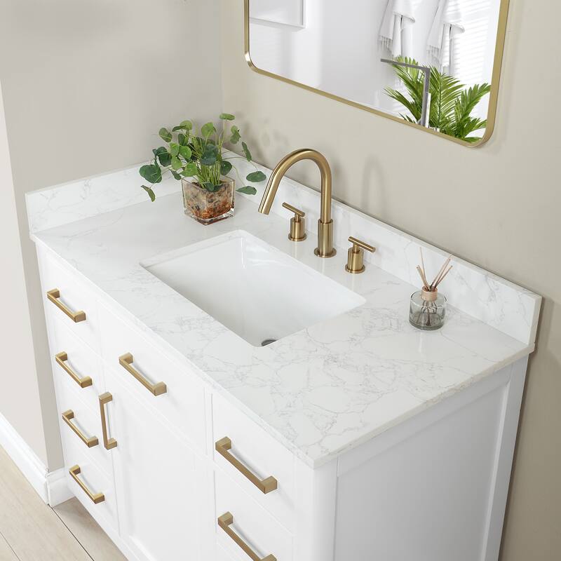 Altair Gavino Bath Vanity with Grain White Composite Stone Top and Mirror