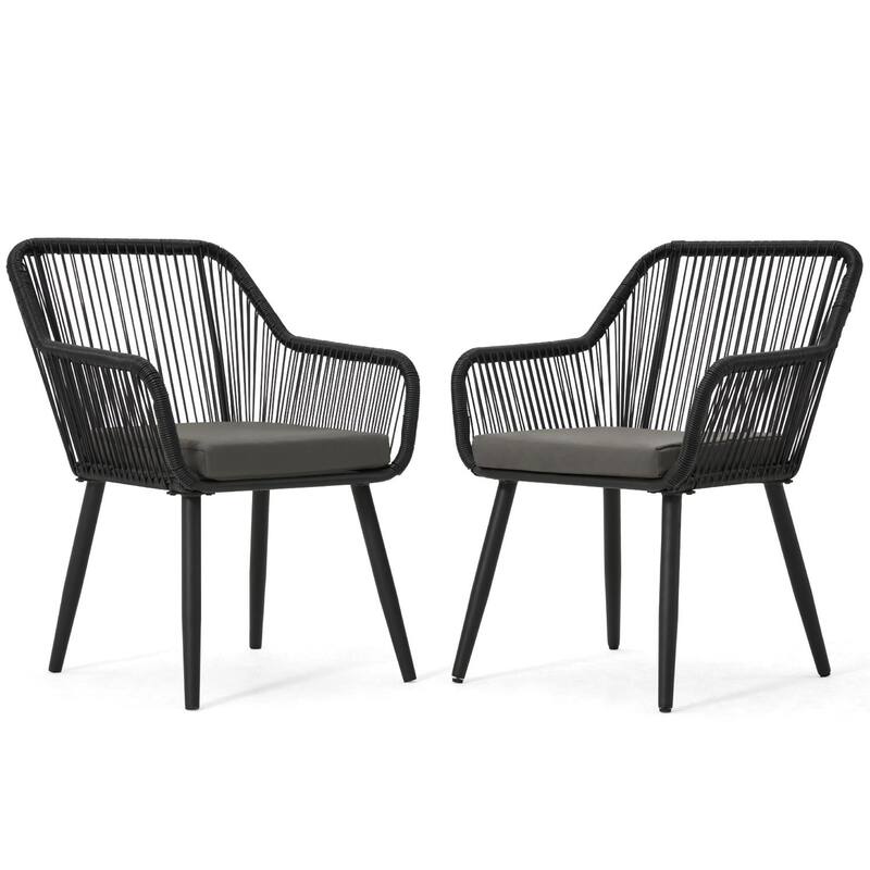 Outdoor Patio Dining Chairs Set of 2, Wicker Rattan Balcony Chairs with Removable Cushions, Ergonomic Armrests and Backrest
