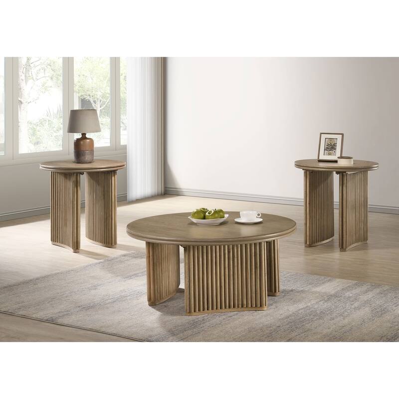 Adina Round Coffee Table Set Distressed Light Brown