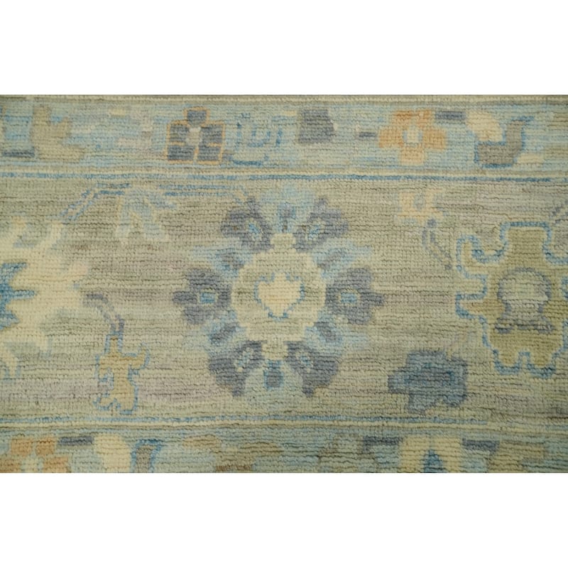 Vegetable Dye Wool Oushak Turkish Area Rug, Floral Geometric Carpet - 11' 8'' X 9' 0''