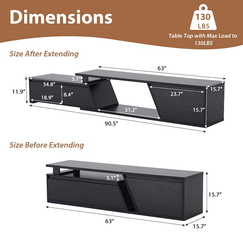 Modern Extendable Rotating TV Stand with LED Lighting