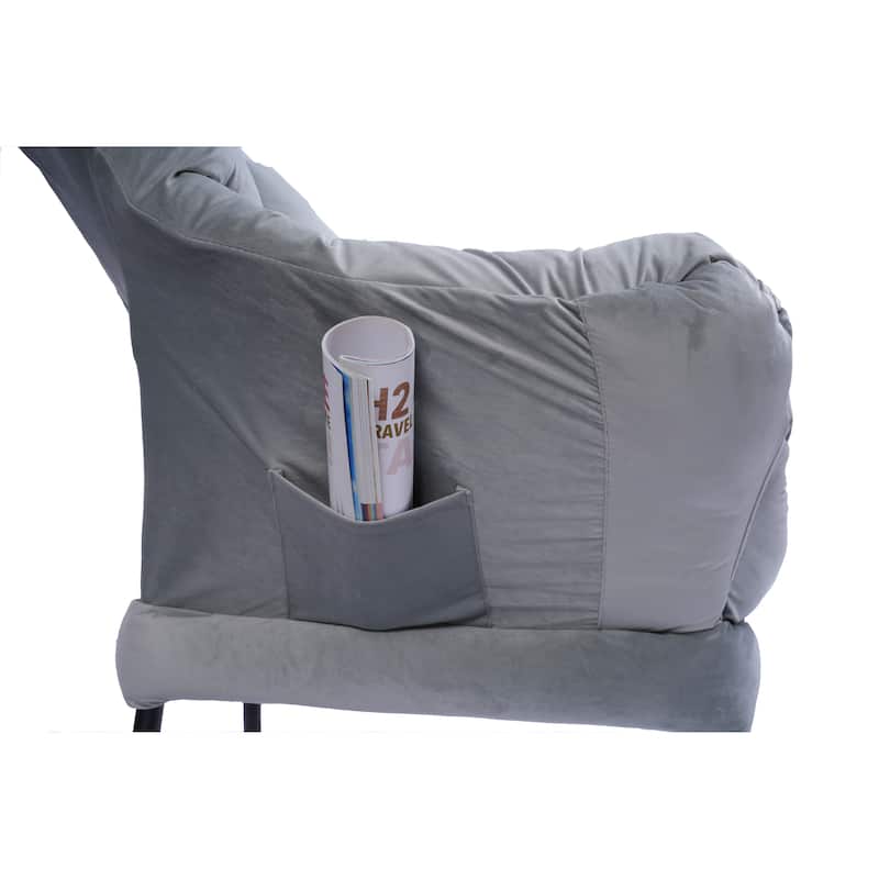 Modern Cotton Fabric Lazy Chair, Accent Lounge Chair, Single Steel Leisure Sofa Chair with Armrests and A Side Pocket