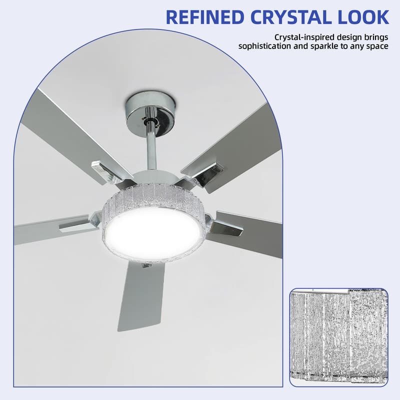 Moasis 52 Inch 5-Blade Crystal Chandelier Ceiling Fans with Lights and Remote Control - 52 Inches