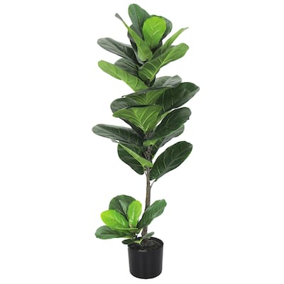 3.5ft Deluxe Artificial Fiddle Leaf Fig Tree Real Touch Plant in Black Pot - 42" H x 19" W x 16" DP