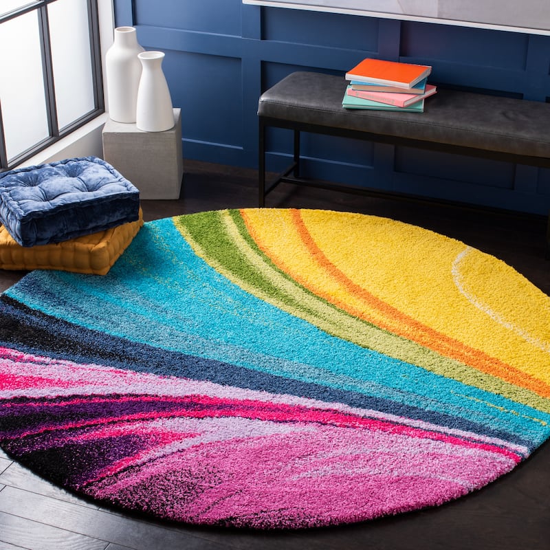 SAFAVIEH, Fiesta Shag Avdie Abstract Rug - 4' Round - Multi