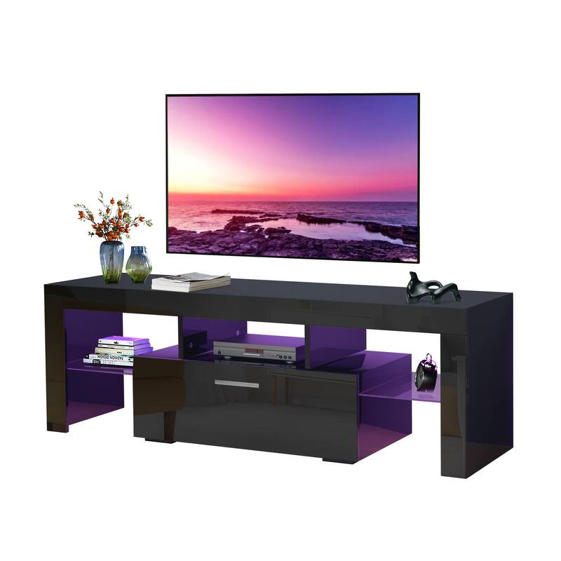 Modern 51-Inch TV Stand with RGB LED Lights and Remote Control for 55-Inch TVs - Scratch-Resistant and Waterproof.