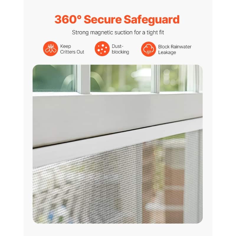 White Magnetic Window Screen with Strong Adhesive Strip and Easy Install High Transparency Fiberglass - 189.76” x 0.46” x 0.08”