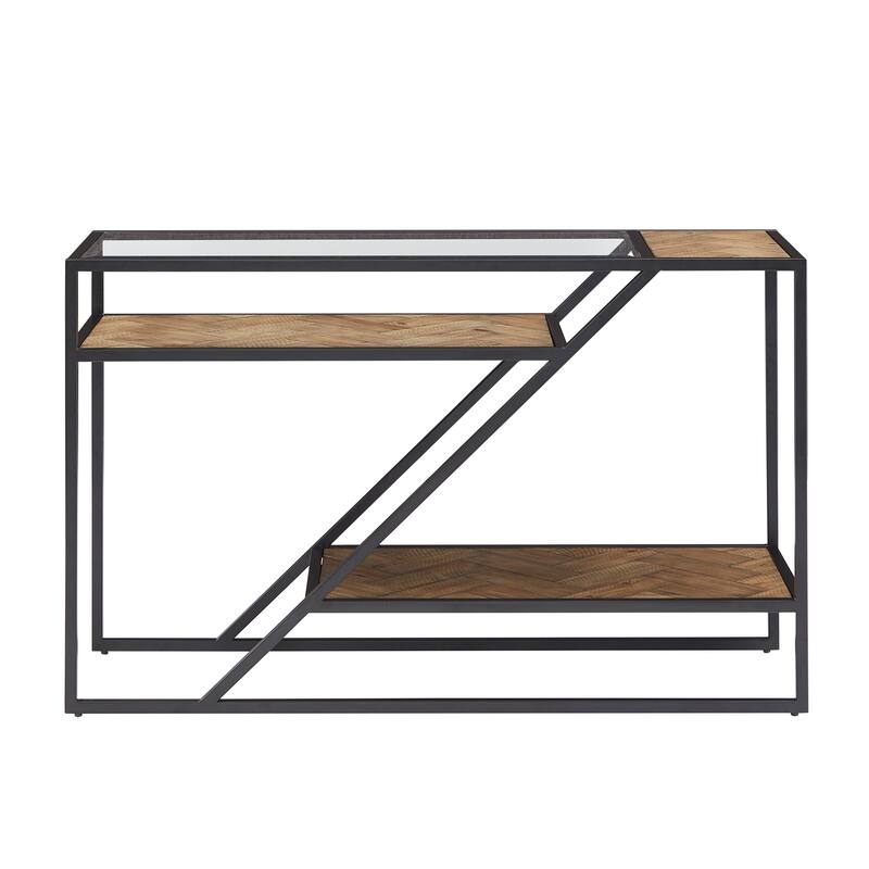 Kita Black Metal Parquet Wood and Glass Sofa Table by iNSPIRE Q Modern - Sofa Table