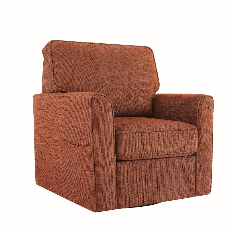 Chenille Swivel Barrel Armchair With Side Pockets