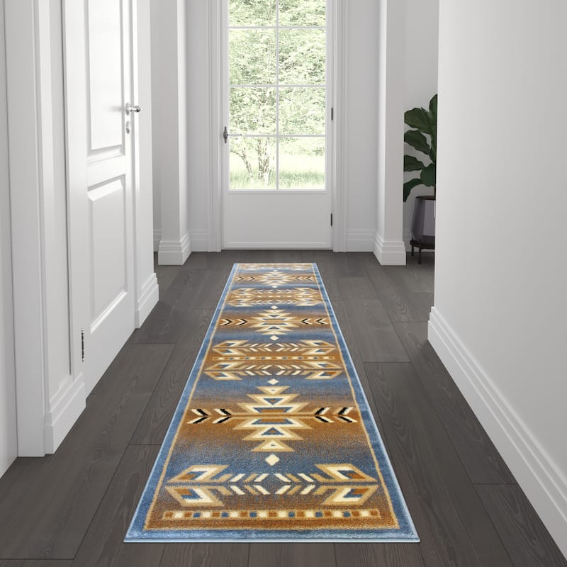 Multipurpose Southwestern Style Patterned Indoor Area Rug - 2' x 7' - Blue