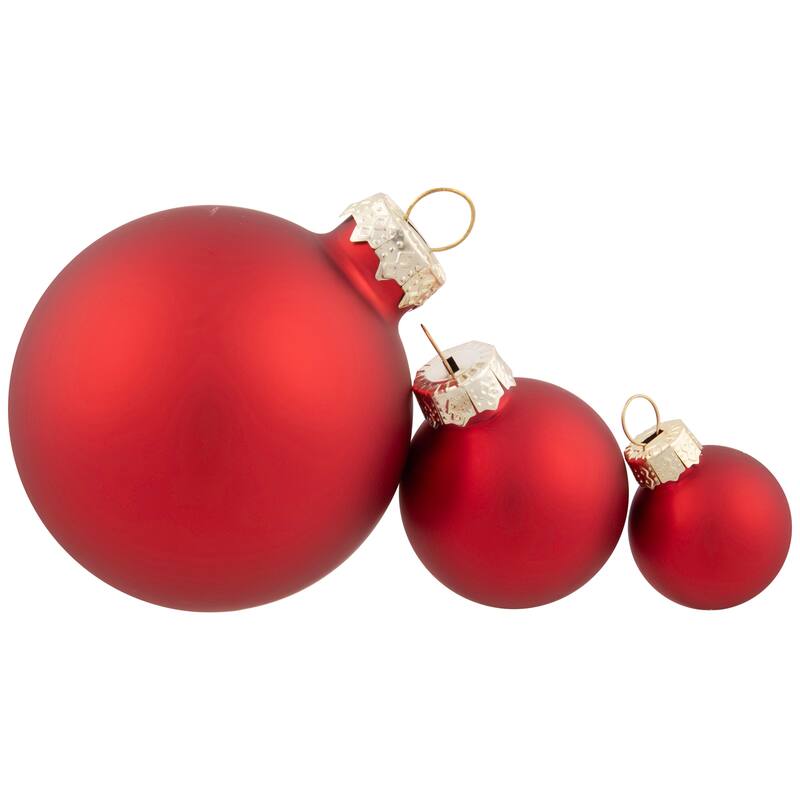 40ct Shiny Glitter Matte Red Glass Ball Christmas Ornament Set 1" 2.5"
