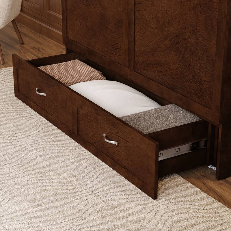 Marion Queen Murphy Bed Chest with 6" Mattress, Storage Drawer & Built-In Charger