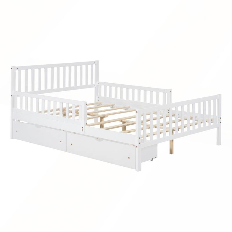 Twin Size Wood Platform Bed with Guardrails